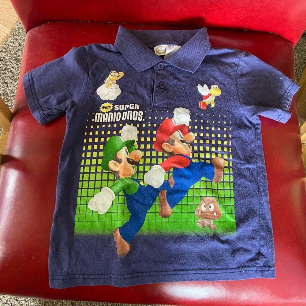 Rare NES Nintendo SUPER MARIO Bros Polo Shirt Retro Collared Shirt Vintage 5T